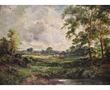 Attributed to Anton Mauve (Dutch 1838-1888) Cattle in a river landscape Oil on canvas 33 x 43cm; 13 x 17in General condition 