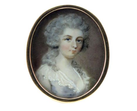 λ Follower of Richard Cosway  Portrait miniature of a lady, head and shoulders wearing white  Oval, gilt frame  33 x 28mm