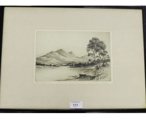 Jackson Simpson  Loch Achraig Etching, signed in pencil, in an ebonised frame, 25 x 17cm