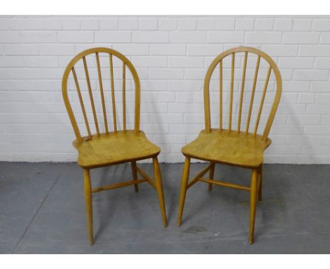 A pair of vintage Ercol light elm spindle back chairs, 88 x 40cm (2) 