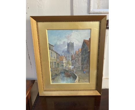 J Van Stappen, Flemish canal view, watercolour, signed, 26.5cm by 18.5cm