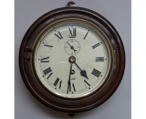 A Vintage Sestrel ships 8-day dial wall clock in mahogany case, case diameter 8".
