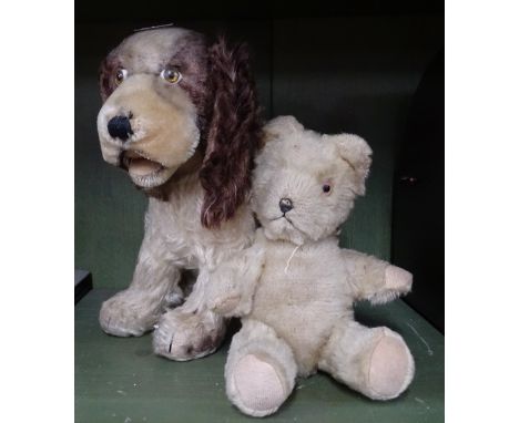 Vintage Steiff Spaniel puppy and a small teddybear.