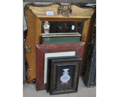A 19th century gilded cushion framed mirror and 4 other prints and 5 various others.
