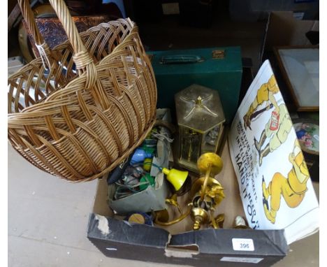 Wicker basket, 400-day clock, Vintage Christmas lights, etc.
