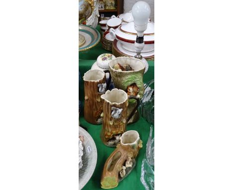Milk glass lamp, Hornsea fauna jugs, etc.