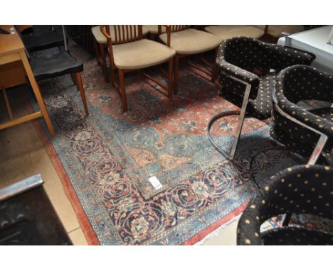 A large blue and peach ground Afghan carpet, 410 x 310cm approx. 