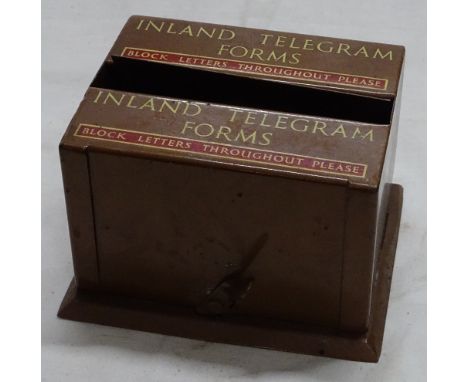 A Vintage tinplate inland Telegram form box, width 5.5".