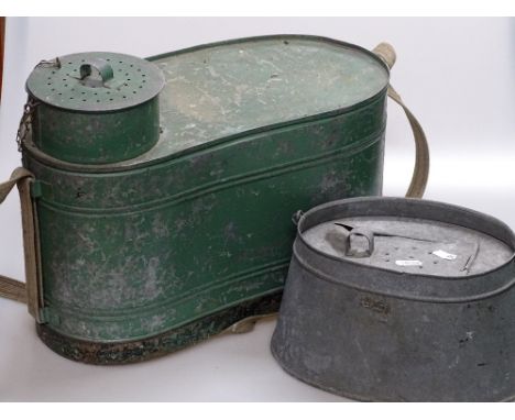 2 Vintage galvanised metal fishing bait boxes.