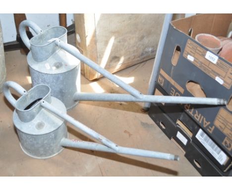 2 Vintage galvanised watering cans, marked Haws.
