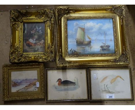 Gilt framed seascape, and various prints.