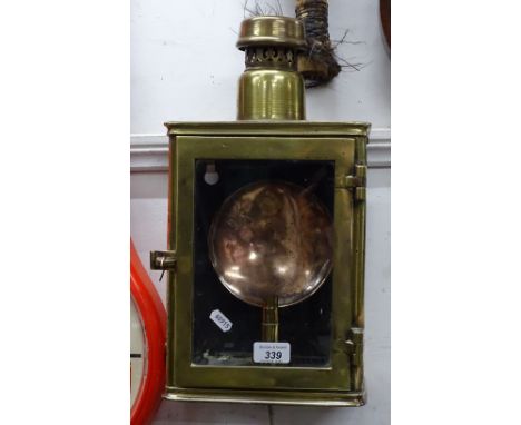 A Georgian brass and copper carriage lamp, converted to electricity.