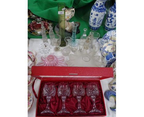 Vintage glass lamp shades, boxed crystal goblets, Antique glasses, etc.