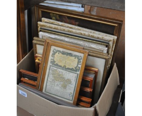 Pair of 18th century coloured plate maps, various framed oils and prints.