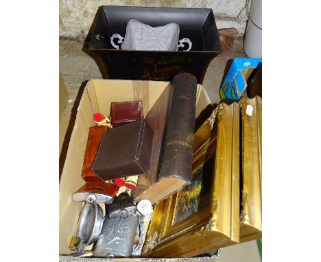 Gilt framed prints, planters, chessmen, etc.