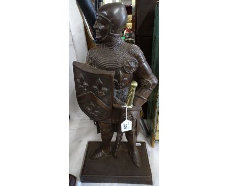 A Vintage cast-iron knight figure companion set stand, with sword design poker, etc.