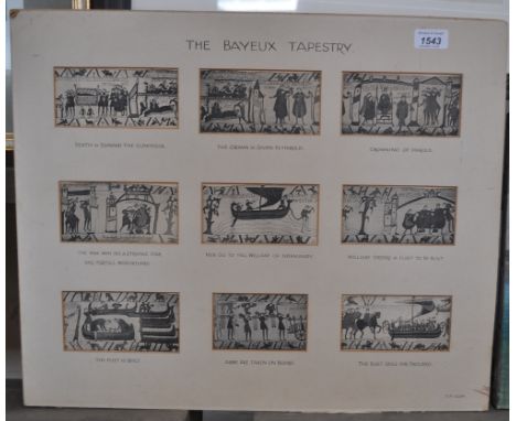 27 French postcards depicting The Bayeux Tapestry mounted on 3 boards.