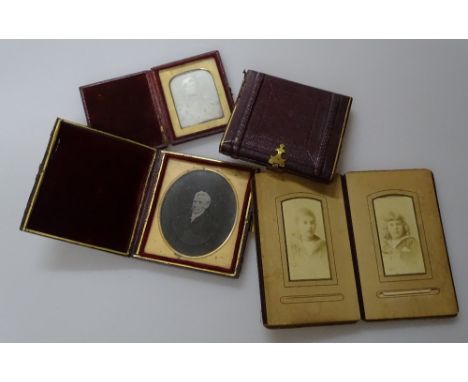 3 - 19th century leather cased daguerreotype and silver print photographs, together with a small Victorian leather bound fami