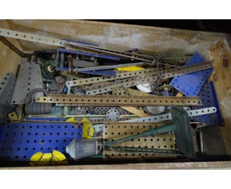 Pine box of Vintage Meccano.