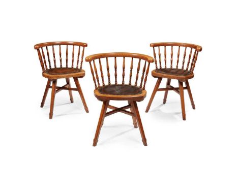 oak with leather upholstered seatseach 56cm wide, 72cm high, 43cm deepProvenance: From The Millinery Works Collection.Footnot