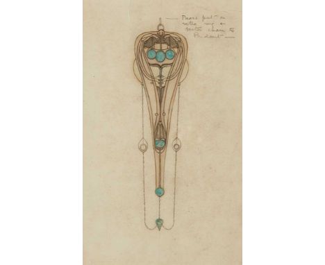 pencil and watercolour, inscribed in pencil - PLEASE PUT ON/ EXTRA RING &/ FASTEN CHAIN TO PENDANT-17.5cm x 10.5cmProvenance: