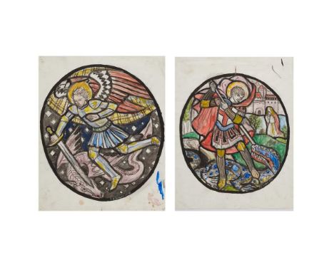 watercolour, signed and dated J.E. NUTTGENS/ 1979, 42.5cm x 39cm; together with SEVEN FURTHER STAINED GLASS CARTOONS BY JOSPH