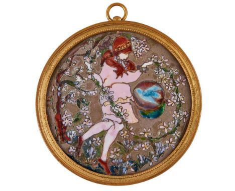 cloisonné enamel, within gilt metal frame8cm diameter
