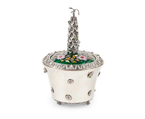 white metal and enamel, bears inscription under cover dated November 196213cm diameter, 22cm highCover - unmarked metal work 