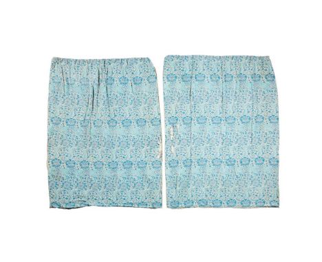 comprising: a PAIR OF LINED 'KENNET' PATTERN CURTAINS, registered 1883, blue colourway, printed cotton, each 249cm x 175cm; a