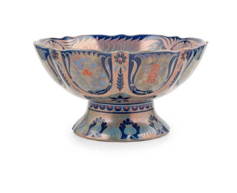 lustre-glazed earthenware, painted artist's initials F.P.36cm diameterFootnote: Literature: Greenwood, M. The Designs of Will