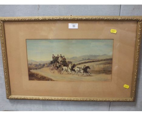 A FRAMED AND GLAZED PRINT OF A COACHING SCENE