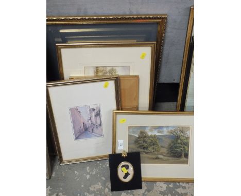 A COLLECTION OF ASSORTED WATERCOLOURS AND SIGNED PRINTS ETC TO INCLUDE A PORTRAIT MINIATURE, LANDSCAPES ETC