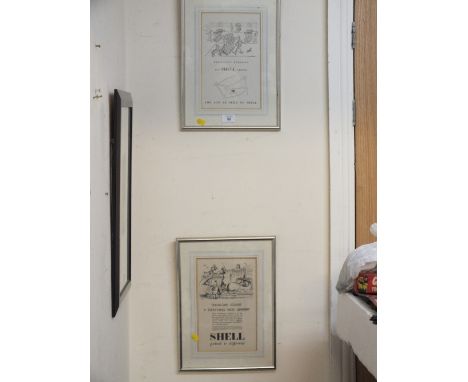 TWO VINTAGE FRAMED AND GLAZED SHELL PETROL ADVERTISING PRINTS 