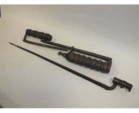 A VINTAGE BAYONET TOGETHER WITH TWO LOCKING MECHANISMS