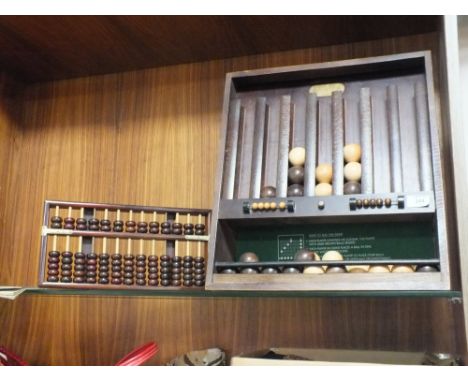 A VINTAGE OAK REMY MARTIN CONNECT FOUR GAME TOGETHER WITH A VINTAGE ABACUS 