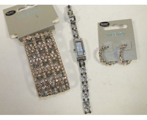 A LADIES FOSSIL WRISTWATCH, COSTUME JEWELLERY ETC