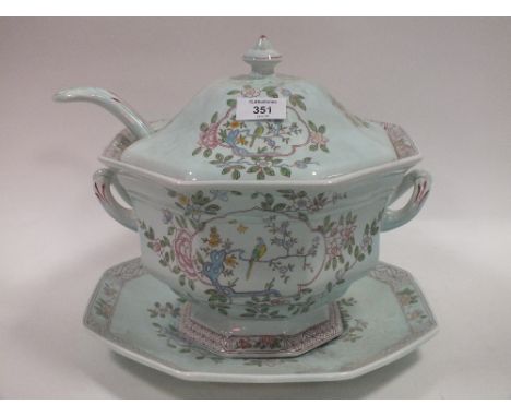 AN ADAMS CALYX WARE MICRATEX TUREEN, PLATE AND LADLE