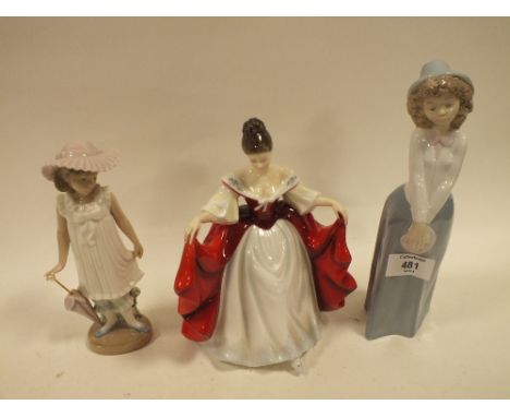 A NAO LADY FIGURE TOGETHER WITH A NAO YOUNG GIRL FIGURE AND A ROYAL DOULTON SARA FIGURE (3)