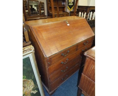 A 19TH CENTURY LIGHT OAK COUNTRYMADE BUREAU ON BRACKET FEET WITH CASTORS W 106 CM