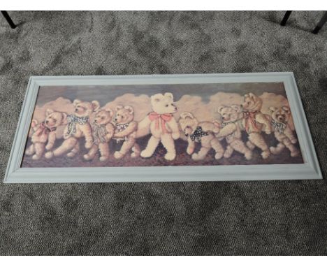 A modern print, Teddy Bears at Play, 55cm x 135cm