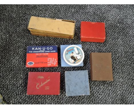 Five vintage Card Games and Playing Card Packs, Colomino, Patience x2, Kan-U-Go and Sadia Ltd London circular cards, all boxe