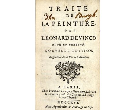 De Vinci (Leonardo) Traite de La Peinture, 12mo Paris 1716. New Edn., Revu et Corrige, engd. add. title with portrait, 33 eng
