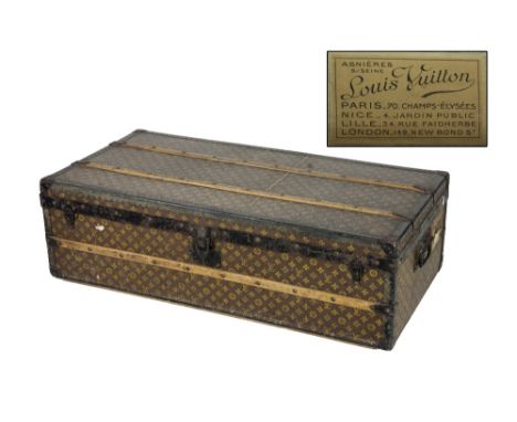 A large rectangular early Louis Vuitton Steamer Trunk, decorated in the usual taste, stamped with owners initials "H.R." and 