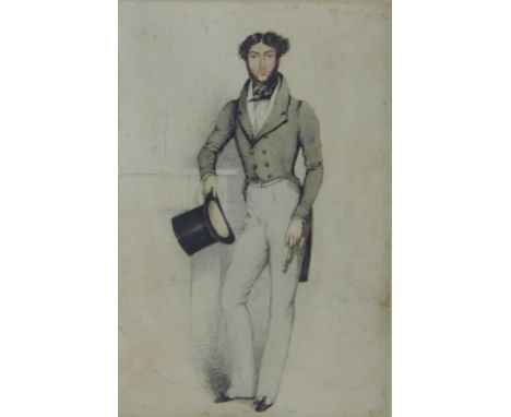 Robert Richard Scanlon, died 1876

Watercolour: "Portrait of a Young Gentleman, holding a top hat," approx. 21cms x 14cms (8 