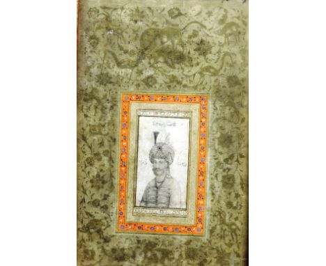 Early 18th Century Persian Drawing

Pen and Ink Drawing "Shah Tahmasp Safavi" the central pen and ink drawing depicting a hal