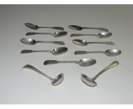 Three varied early 19th Century Irish silver Teaspoons, possibly Cork, marked STERLING, a set of six English Victorian silver