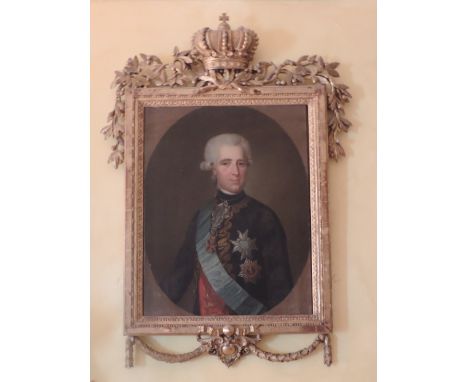 Attributed to Johann Heinrich Tischbein (1750 - 1812)

A fine half length Portrait of the Duke of Hesse, wearing a powdered w