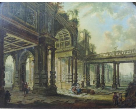 Christian Stocklin, 1741 - 1795

Fine Italian Architectural View, "Interior of Palace Ruins with numerous figures," and its c