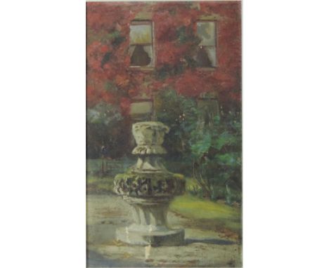 19th Century English School

"The Sundial," attractive landscape with sculptured sundial in front of a creeper clad Country H