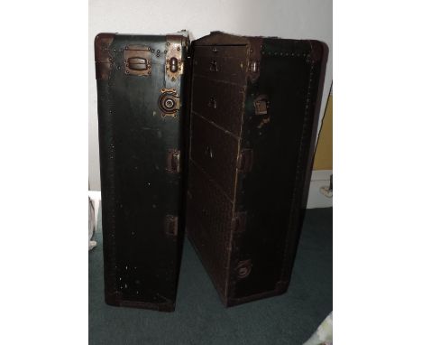 A large late 19th Century brass bound Steamer Trunk / Wardrobe. (1)